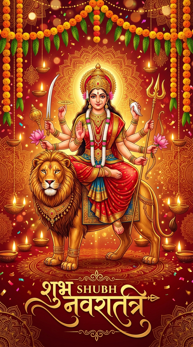 Postly Shubh Navratri 2026 divine Maa Durga festive status and wishes maker preview